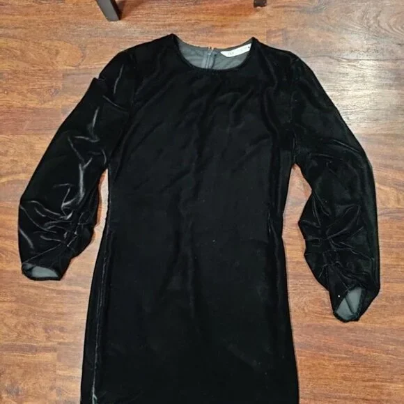 Zara Velvet Burnout Modesty Goth Draped Slit Maxi Dress Black Womens Size Small - Picture 7 of 14